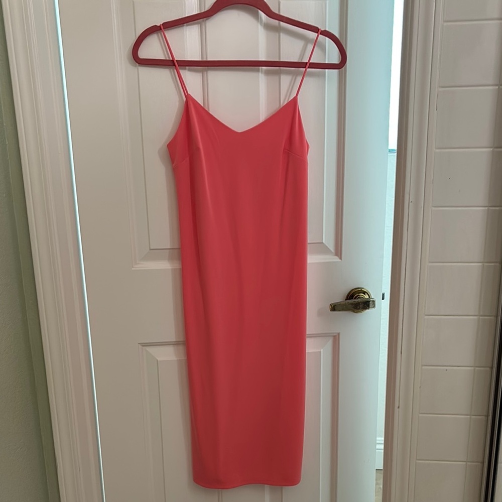 NWT Express Elegant Pink Slip Dress Small coral melon new midi Miami vacation